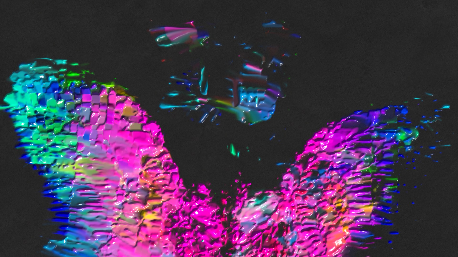 A participant transformed into vivid virtual paint in TI SI BOJA