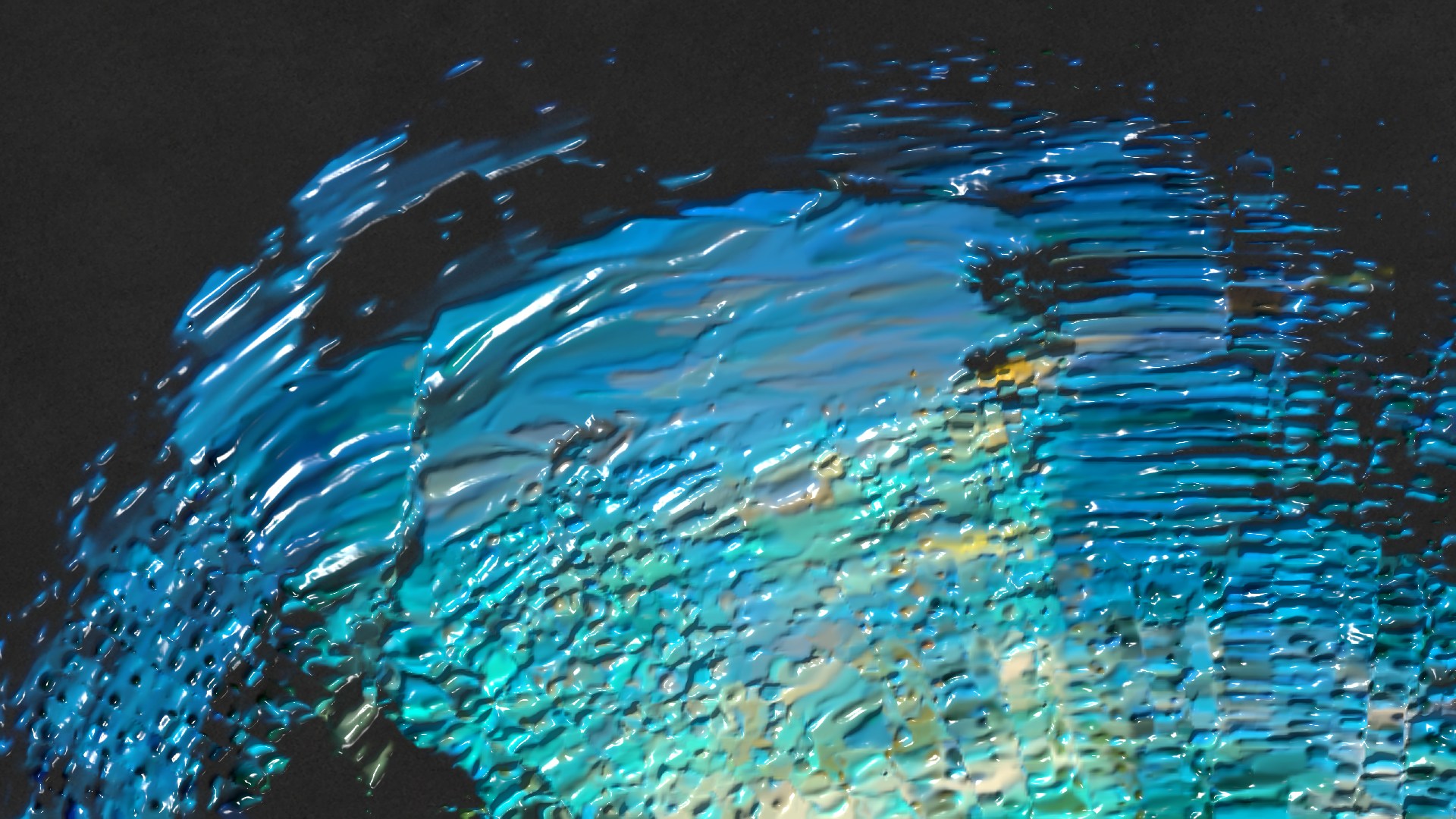 Blue virtual paint flowing across a dark canvas