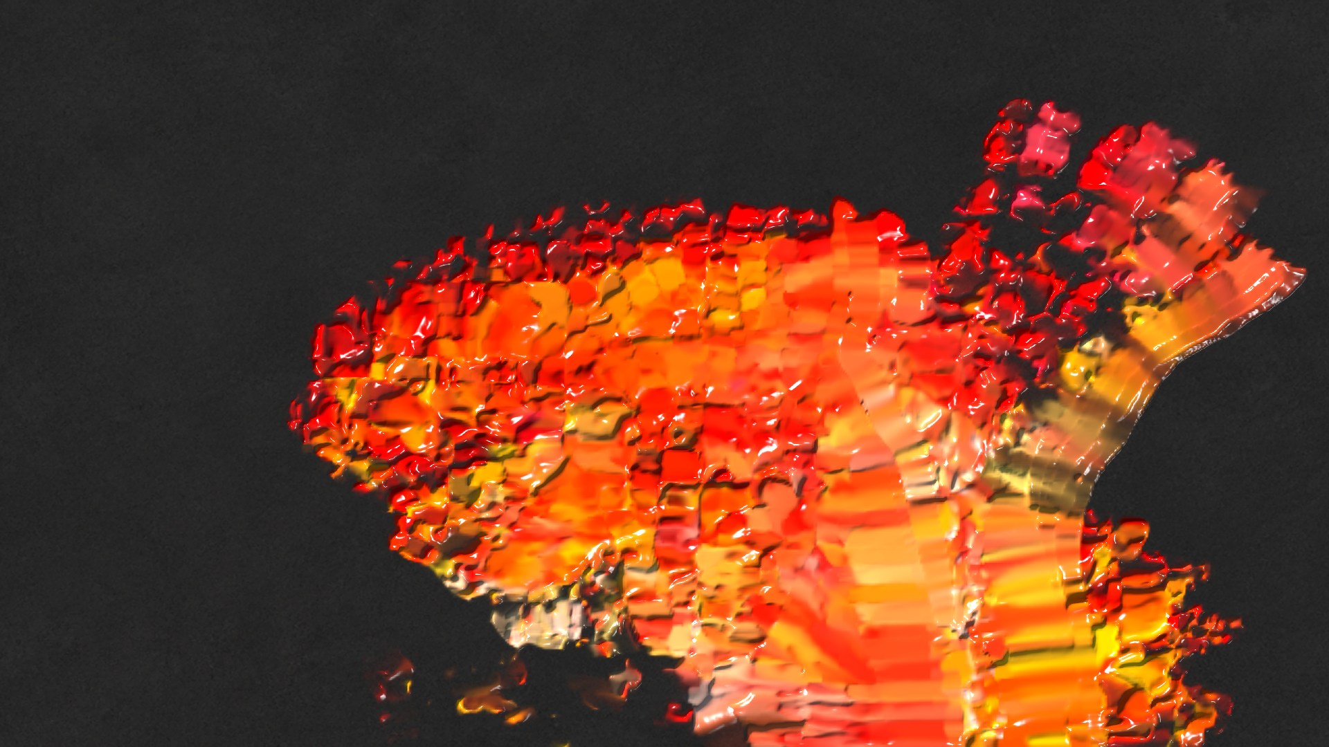 Orange virtual paint forming a human gesture